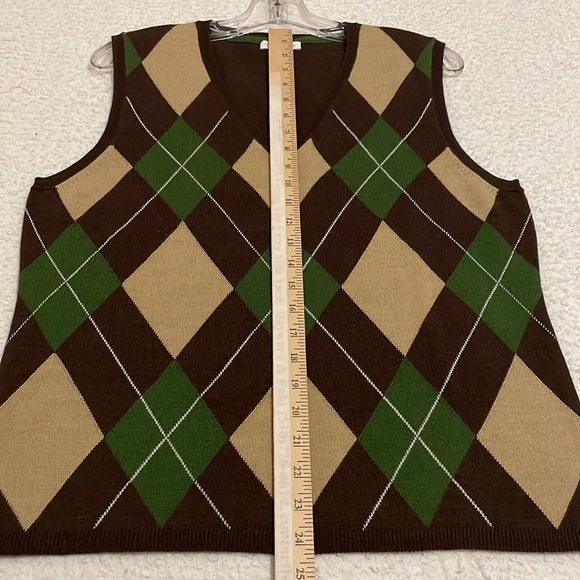 CHARTER CLUB ARGYLE SLEEVELESS SWEATER, MULTI COLOR, 60% MERINO WOOL - Picture 6 of 10